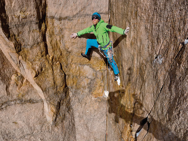 Sean "Stanley" Leary does a bit of showboating for the camera on the gantastic 5.12 corner of pitch two of the headwall.