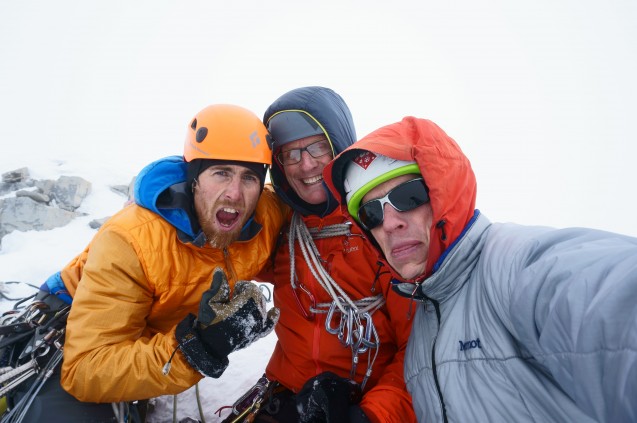 Pullan, Elzinga and Welsted on the top of Aye West for its first ascent Photo Ian Welsted