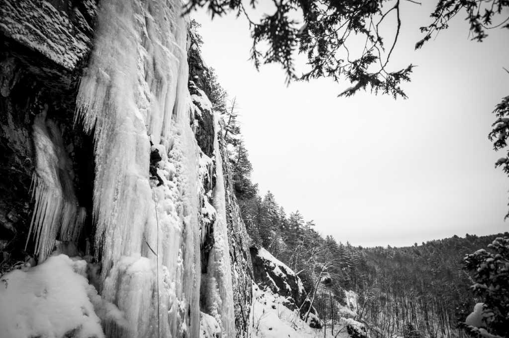 Stephane Lemyre Ice climbing les Diablerettes WI 4, Shawbridge, Prevost, Quebec.