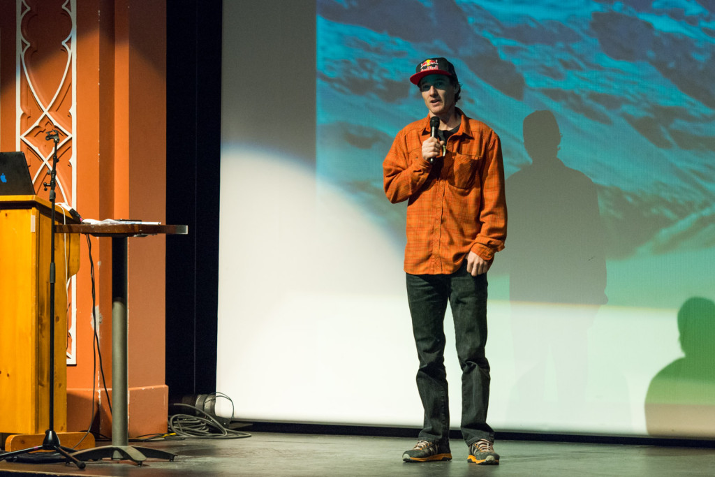 Will Gadd introducing the first speaker of the festival, fellow Arcteryx Athlete Ines Papert. Photo Rafal Andronowski 
