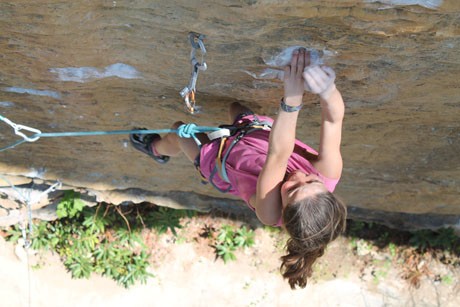 Brooke Raboutou on God's Own Stone, 5.14a, Red River Gorge Photo Team ABC