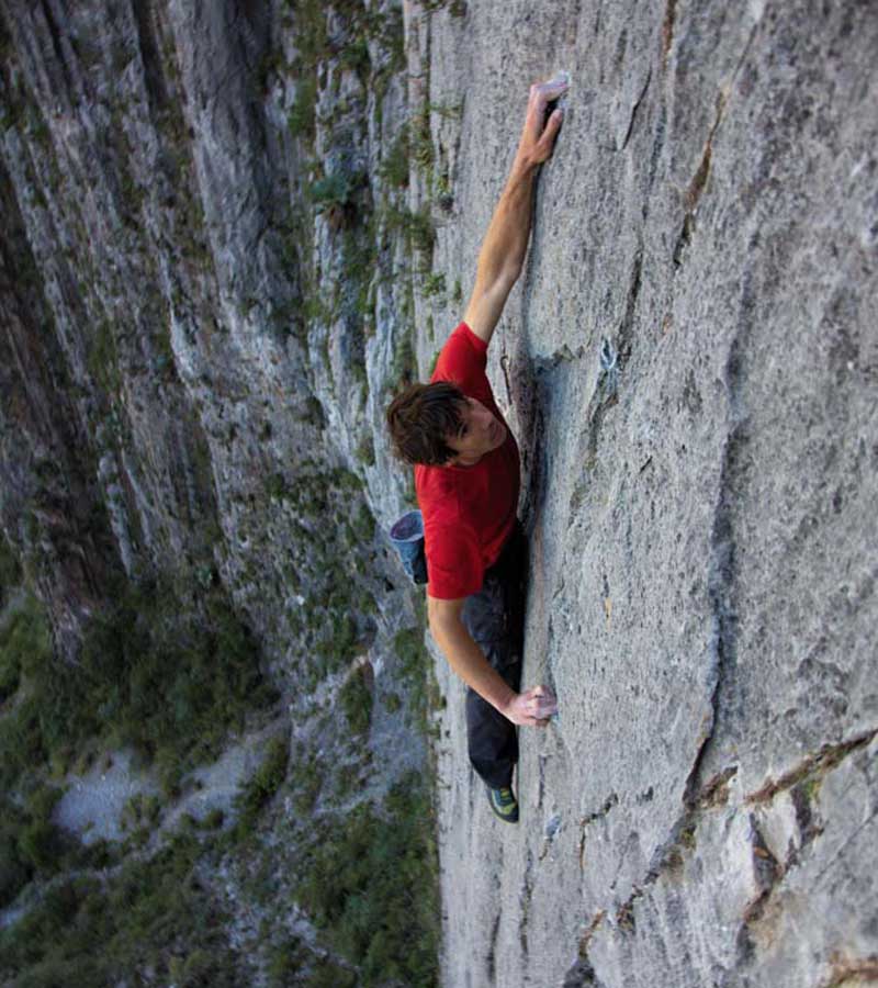 Honnold on route sans rope  Photo Cedar Wright