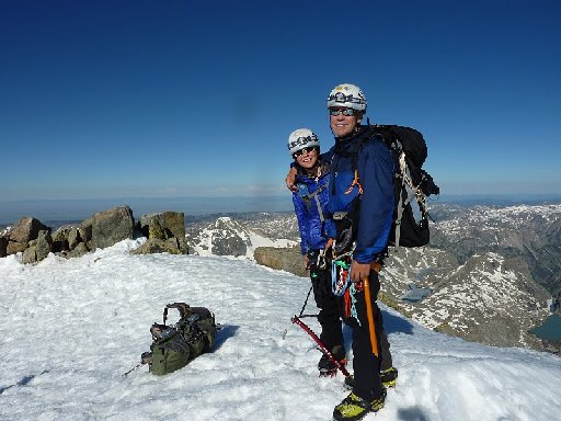 Matt Moniz, 12, and his father, Mike, stand atop Gannett Peak, Wyoming's tallest mountain 