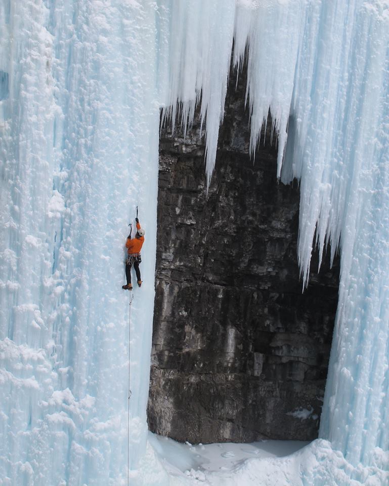 Kyle Brittain at on the very fat Johnston Canyon ice  Photo Colin.