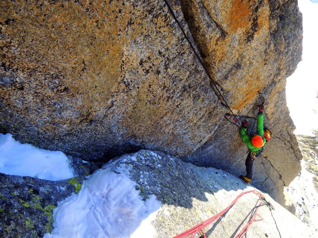 Nearing the top of the corner on spectacular stone  Photo Jeff Mercier