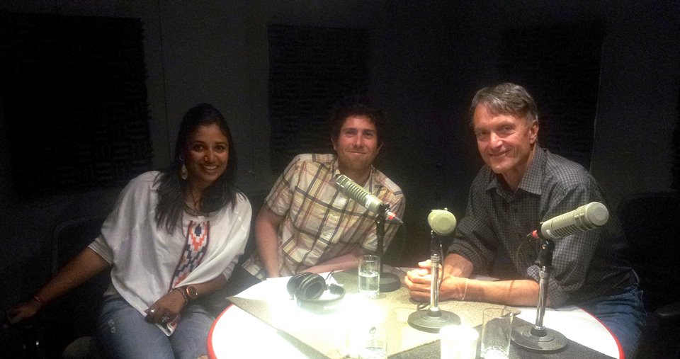 Wasfia Nazreen, Brandon Pullan and Pat Morrow in the Banff Centre radio booth during their discussion about Mount Everest and the Seven Summits