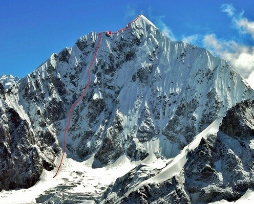 Chukyima Go 6,259 m West Face, Kastelic-Hennessey route, 90° M4/60°-80°, 900 m, October 11 and 12, 2014, 14 hours