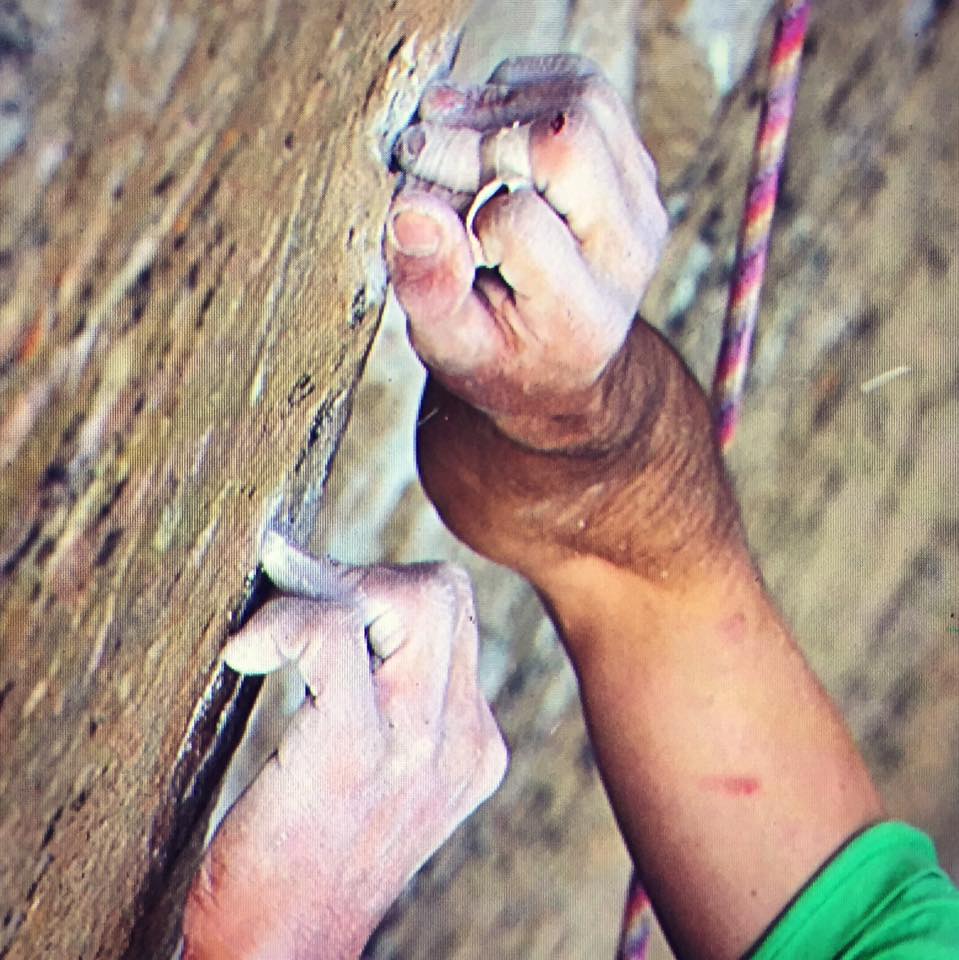 The crux crimps that continue to tear tape and flesh from Jorgeson's fingers  Photo Jorgeson's Facebook