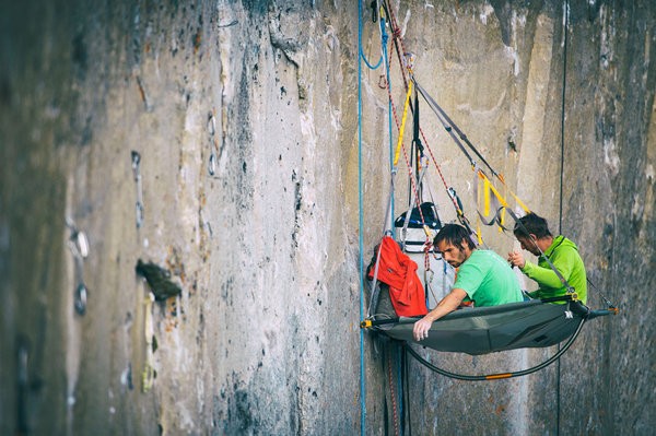 Kevin Jorgeson and Tommy Caldwell lost in though on the Dawn Wall Photo Corey Rich