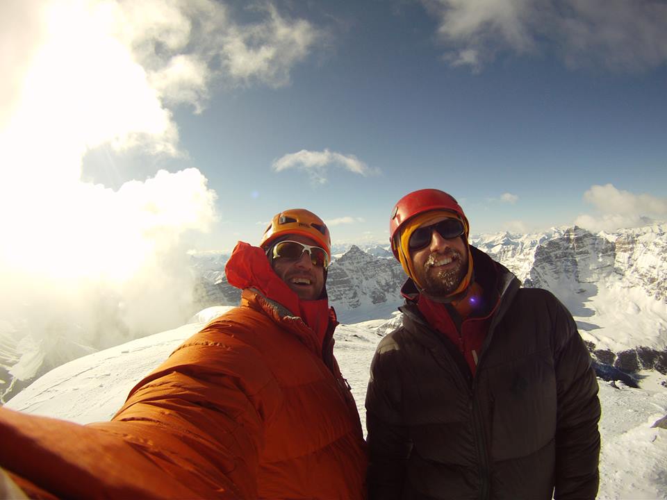 Skiy DeTray and Alik Berg on the summit of Mount Temple  Photo Skiy DeTray