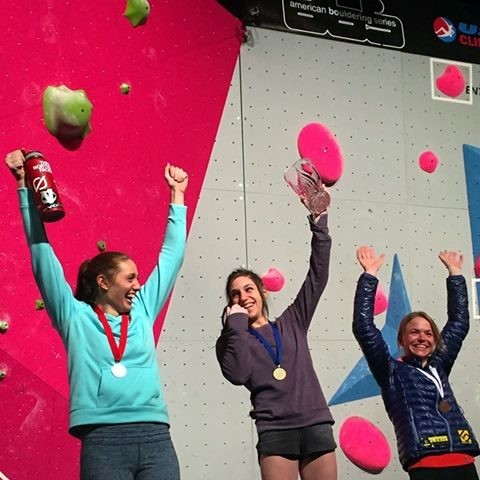 Alex Johnson, Alex Puccio and Angie Payne on the podium Photo Scree shot from Live stream 