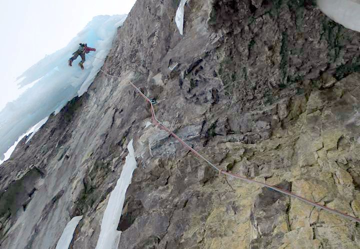 Alik Berg on the final pillar after climbing the Loose Pitch M8 on Rhumnusia.  Photo Michelle Kadatz