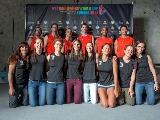 Elise (front, centre) with the 2014 National Bouldering Team.  Photo Bouldering Canada