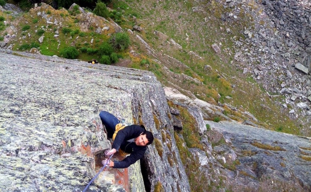 Climbing the aesthetic Goblin Arete. Photo Rick Ziegler 