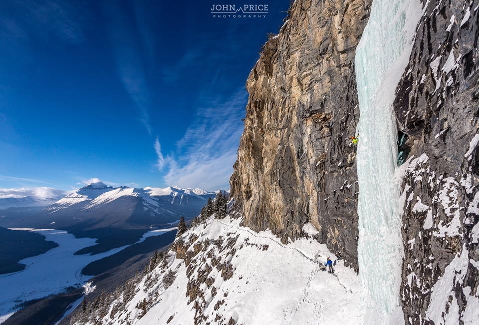 "Stellar day in the mountains high above the ground climbing steep ice with the best of friends. Here is Kris Irwin from Rockies Ice and Alpine Specialists Inc. doing what he does best on Cadeau Cache WI5."