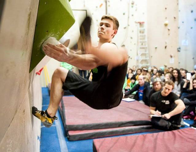 Andrew Funk climbing at Grip It. Photo Pam Eveleigh