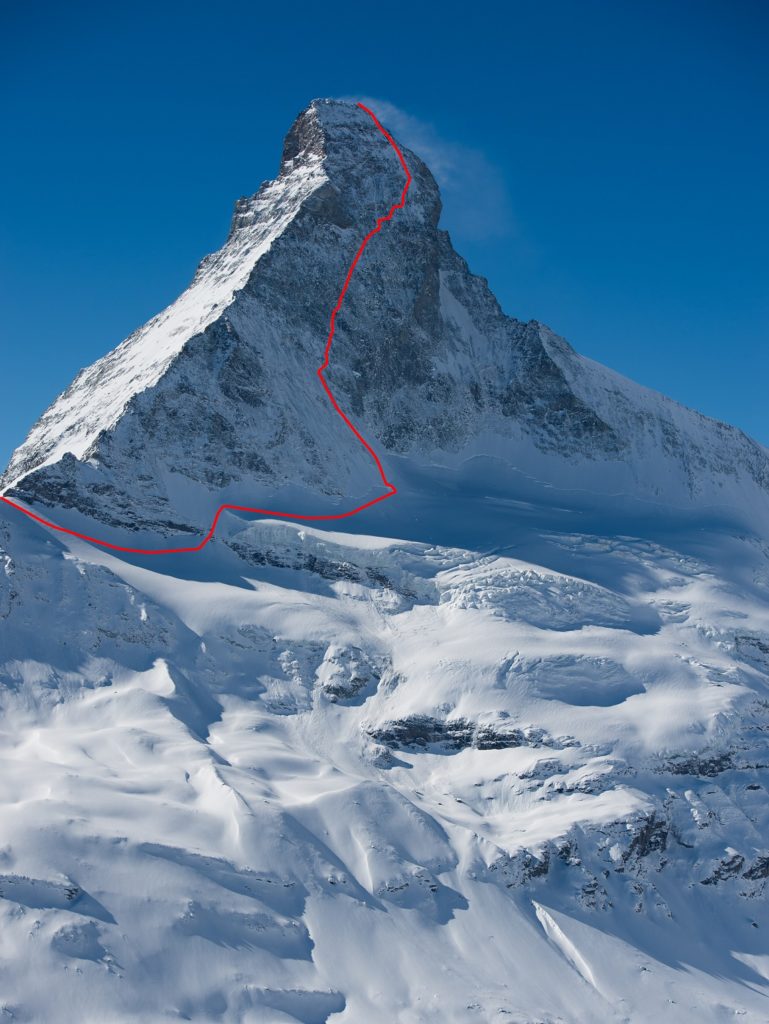 The Schmid Route on the north face of the Matterhorn.  Photo Mammut/Christian Gisi