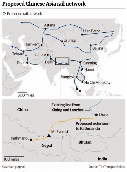 The proposed sub-Everest railway  Source: The Guardian