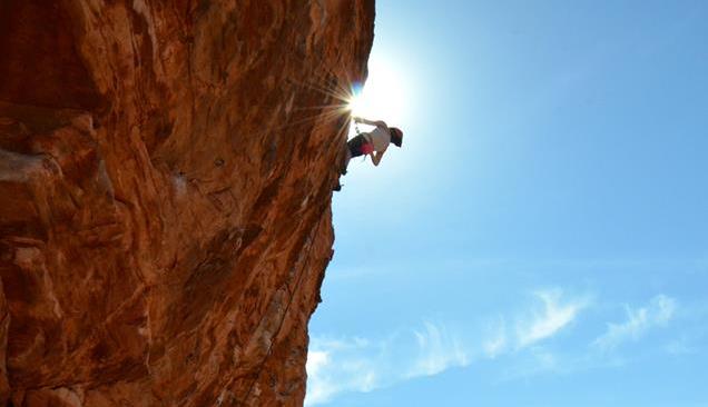 Becca Frangos climbing in Red Rocks.  Photo Sheri Hendsbee