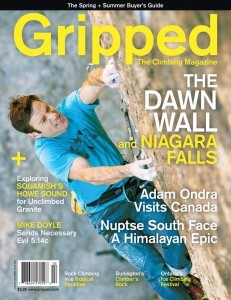 The April/May issue of Gripped Magazine with Mike Doyle sending Necessary Evil 5.14c on the cover.