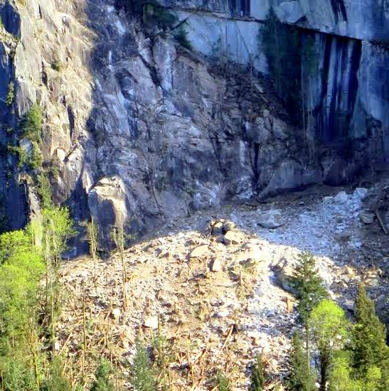 The base of the rockfall. Photo Brian Gould