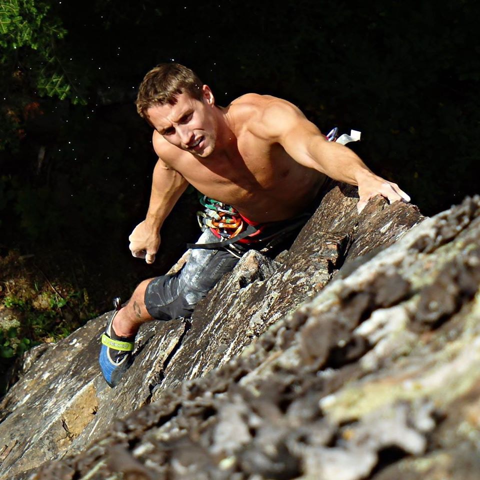 Shawn LeBlanc on The Beginning 5.12a at Claghorn.  Photo LeBlanc's Collection