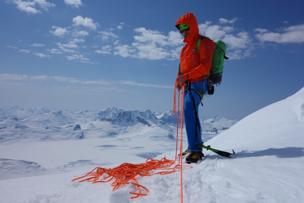 Doug Shepherd on top of Mount Lucifer after the first ascent of Aguja Sin Gas.  Photo John Frieh