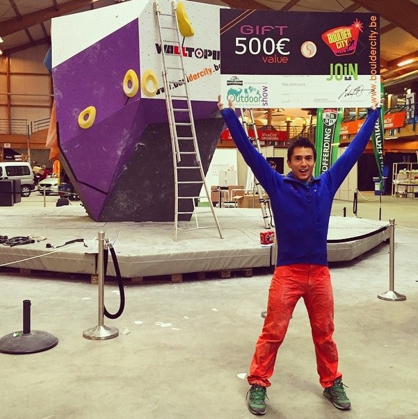"Here at the Wallonia Bouldering Open. Had a great time in Belgium and big thanks to Boulder City for hosting me!!! Thanks to everyone involved for making it a great event; I hope to come back in 2016" - Sean McColl after winning the event in spring 2015.