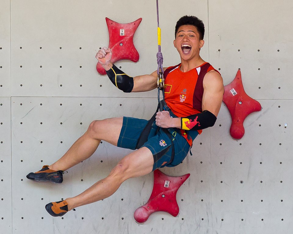 Qixin Zhong of China who won the IFSC Speed World Cup,with a best time of 6.26 seconds.  Photo The Boulders