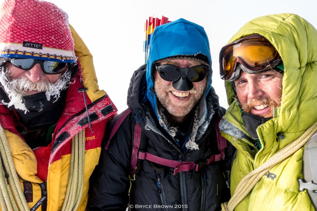 The three climbers on the summit of Mount Logan at 5,959 metres.  Photo Bryce Brown