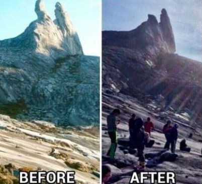 Kinabalu's Donkey Ears before and after.