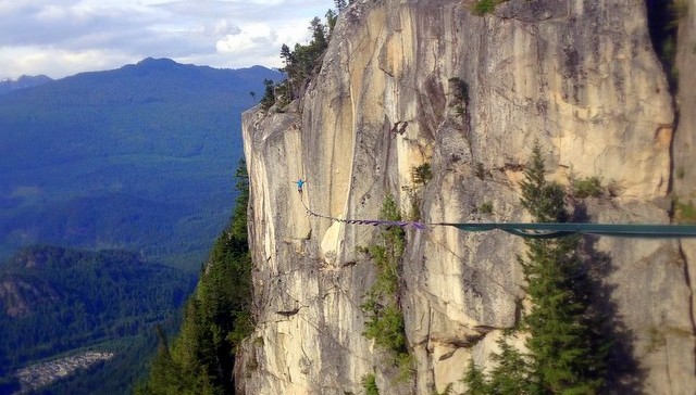 Canada's highest slackline, which is currently rigged in Squamish. Photo SlackLifeBC
