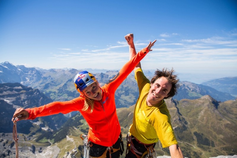 adidas Outdoor athletes Sasha DiGiulian and Carlo Traversi atop Magic Mushroom route on the North Face of the Eiger (PRNewsFoto/adidas Outdoor)