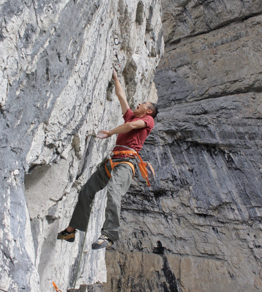 Evan Hau on Queen Bee 5.13d, which he recently made the first ascent of.  Photo Kevin Wilson