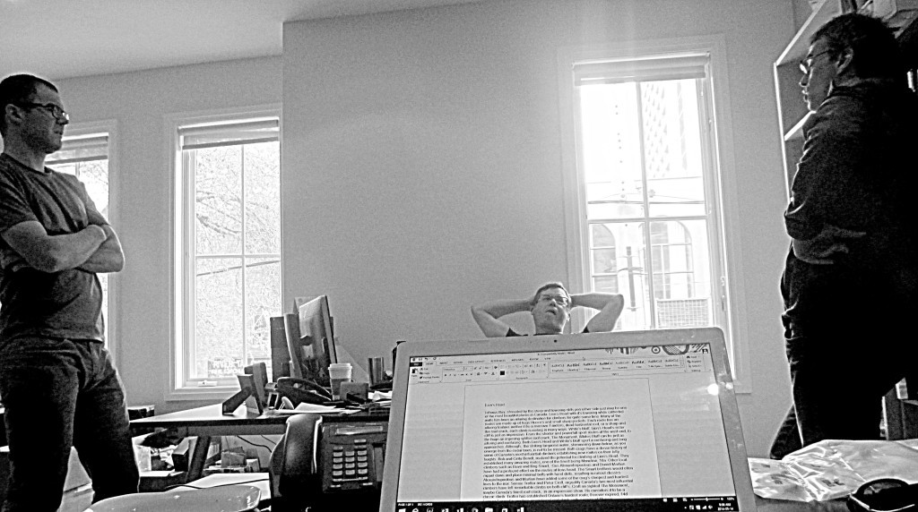 Michael Doyle, David Chaundy-Smart and Sam Cohen in the Gripped office in Toronto.  Photo Gripped editor BP