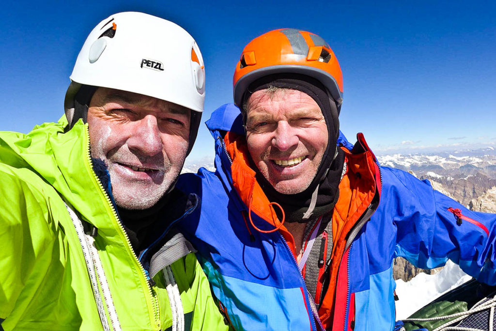 Paul Ramsden, left, and Mick Fowler on the summit of Hagshu.