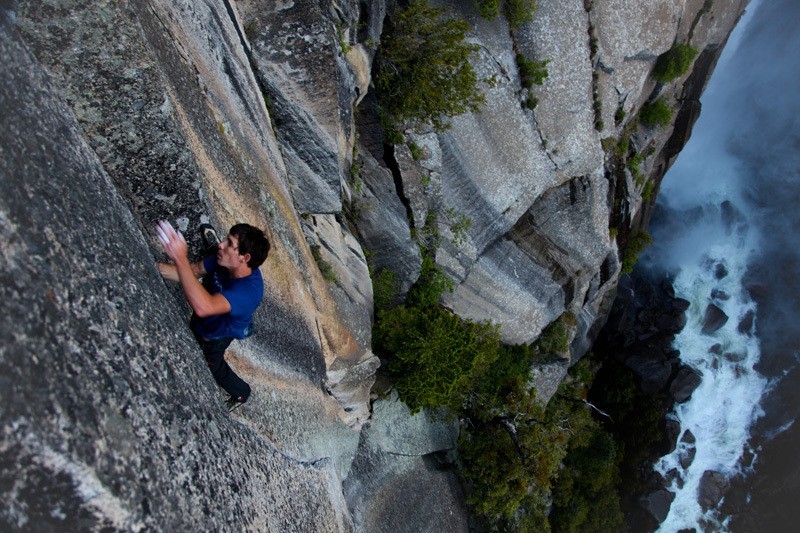 Honnold free soloing The Phoenix 5.13a. Photo Peter Mortimer