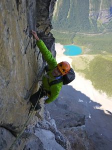 Andrew Wexler on the north face of Mount Temple in the Rockies.  Photo Simon Parsons
