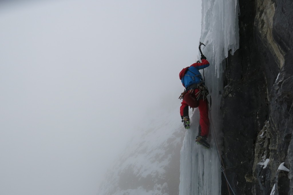 The steep upper ice on Big Sexy's Yodel.  Photo Jasmin Fauteux