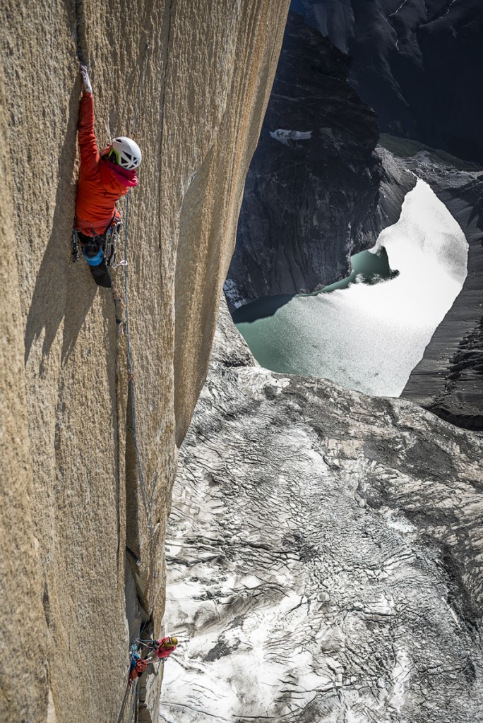 Ines Papert climbing pitch 23 of the route Riders on the storm in Torres del Paine. Photo Thomas Senf