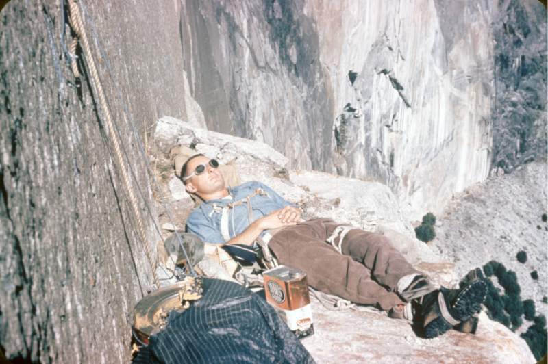 Wayne Merry resting between pushes on the first ascent of The Nose. Photo Wayne Merry Collection