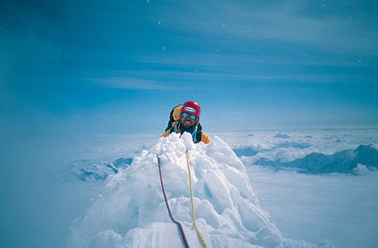 Blanchard on the third ascent of the Infinte Spur (VI 5.8 WI3, 9,000'), Mt. Foraker (17,400'), Alaska Range, Alaska, 2000, Blanchard was 41 at the time of the ascent, his partner Carl Tobin was 47. Lions in winter? [Photo] Carl Tobin