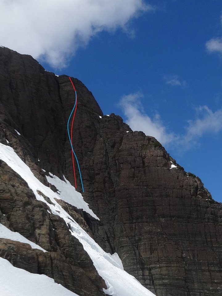Lines of solo ascents on Queens' Face. Photo Ryan Van Horne
