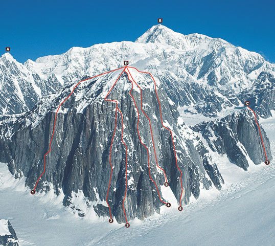 Mount Dickey: 6 is Wine Bottle. Source/Photo Alpinist/Brian Okonek