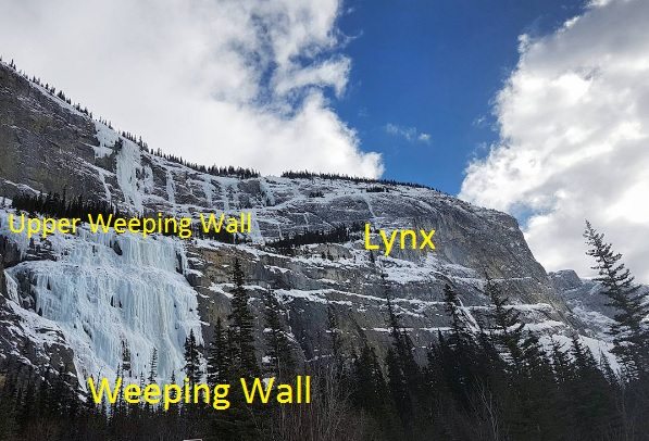Weeping Wall Area showing new route Lynx WI5 130m