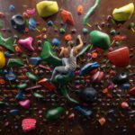 Strong Latin American woman bouldering at on an artificial climbing wall – sports training concepts