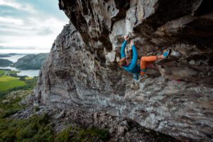 Seb Bouin climbs second pitch of Thor's Hammer in Flatanger, Norway
