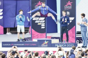 Marcin Dzienski, Danyil Boldyrev, and Guillaume Moro take the podium at the 2022 European Speed Championships in Munich