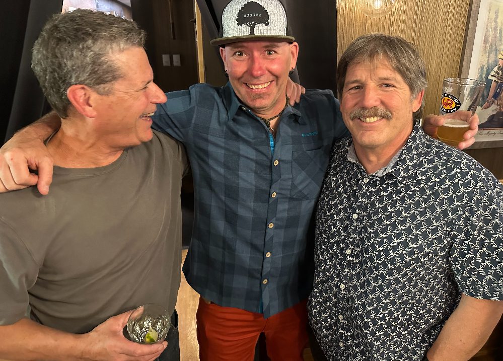 Kevin Doyle, Steve Birch and Andy Genereux at a Calgary Mountain Club reunion in 2023. Photo by Brandon Pullan